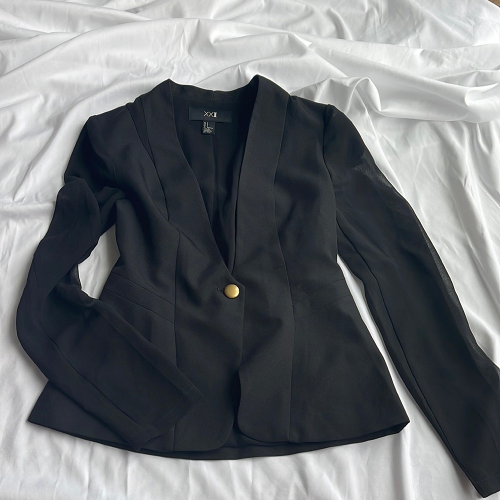 black blazer with see through sleeves